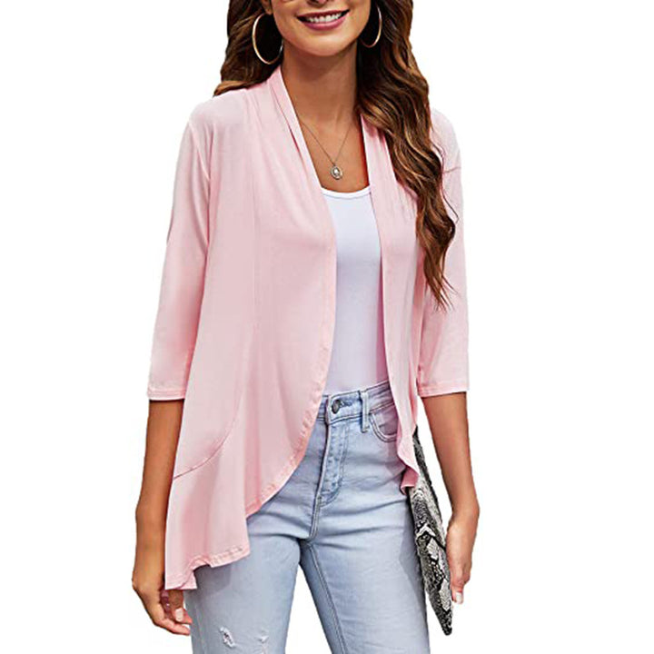Damen leichte Chiffonjacke mit offenen Fronten und 3/4-Ärmeln Drune