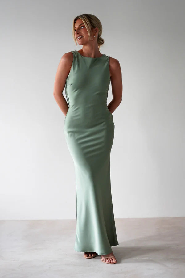 Damen Maxikleid im eleganten Satin-Look mit figurbetonendem Schnitt Drune