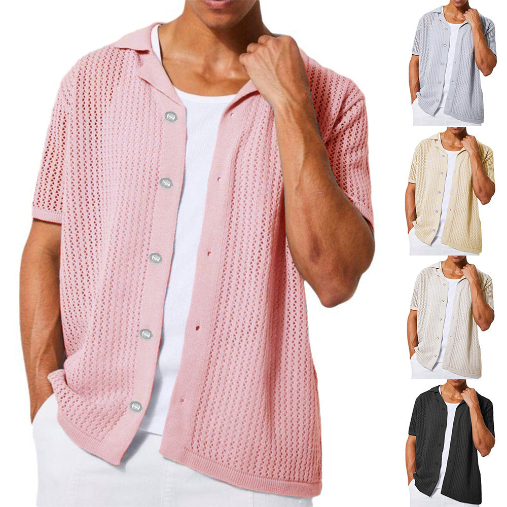 Herren atmungsaktives Kurzarm-Strickhemd mit offenem Design Drune