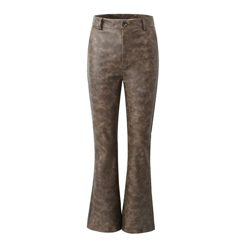 Damen Flared Kunstlederhose mit eleganter Passform und hohem Bund Drune