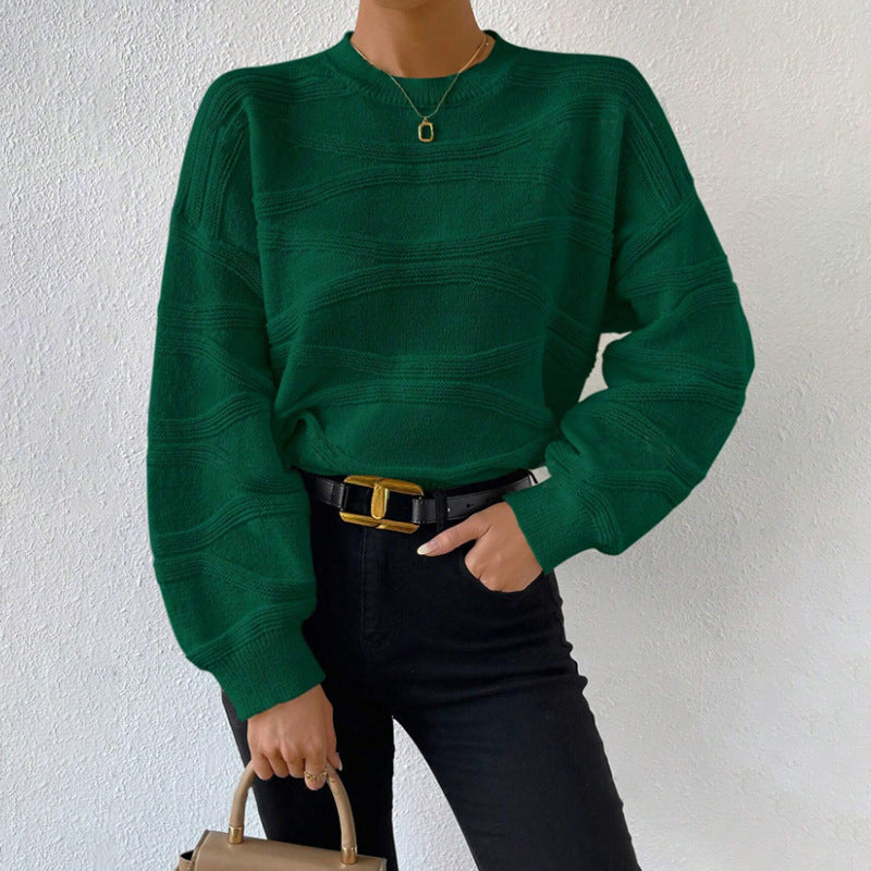 Damen extravagantes Strickoberteil mit modischem Wellenmuster Drune