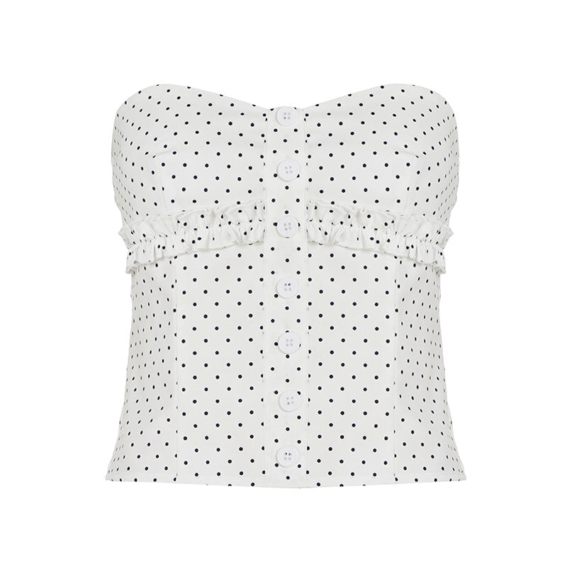Damen Bandeau-Oberteil mit verspieltem Rüschenrand und Knopfdetails Drune