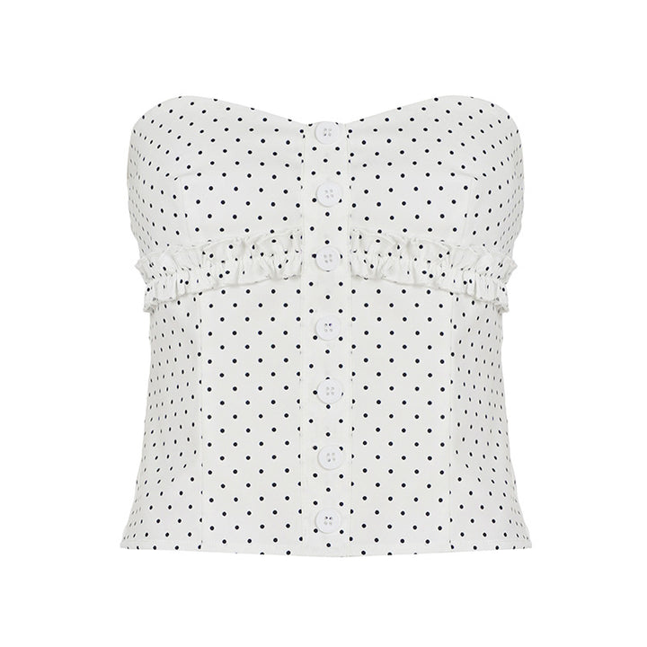 Damen Bandeau-Oberteil mit verspieltem Rüschenrand und Knopfdetails Drune