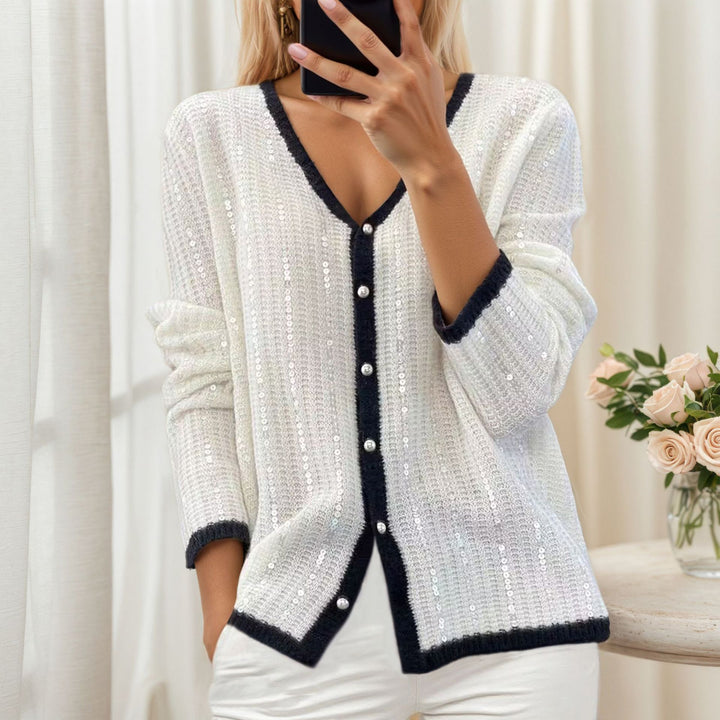 Damen Glitzernde Strickjacke mit V-Ausschnitt und Kuschel-Feeling Drune
