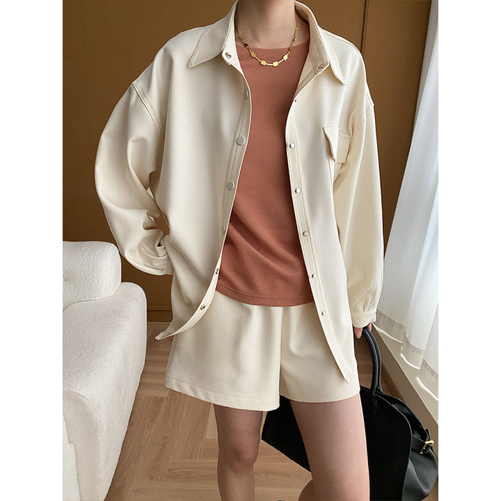 Damen lässiges Overshirt mit einstellbarem Bund und praktischen Taschen Drune