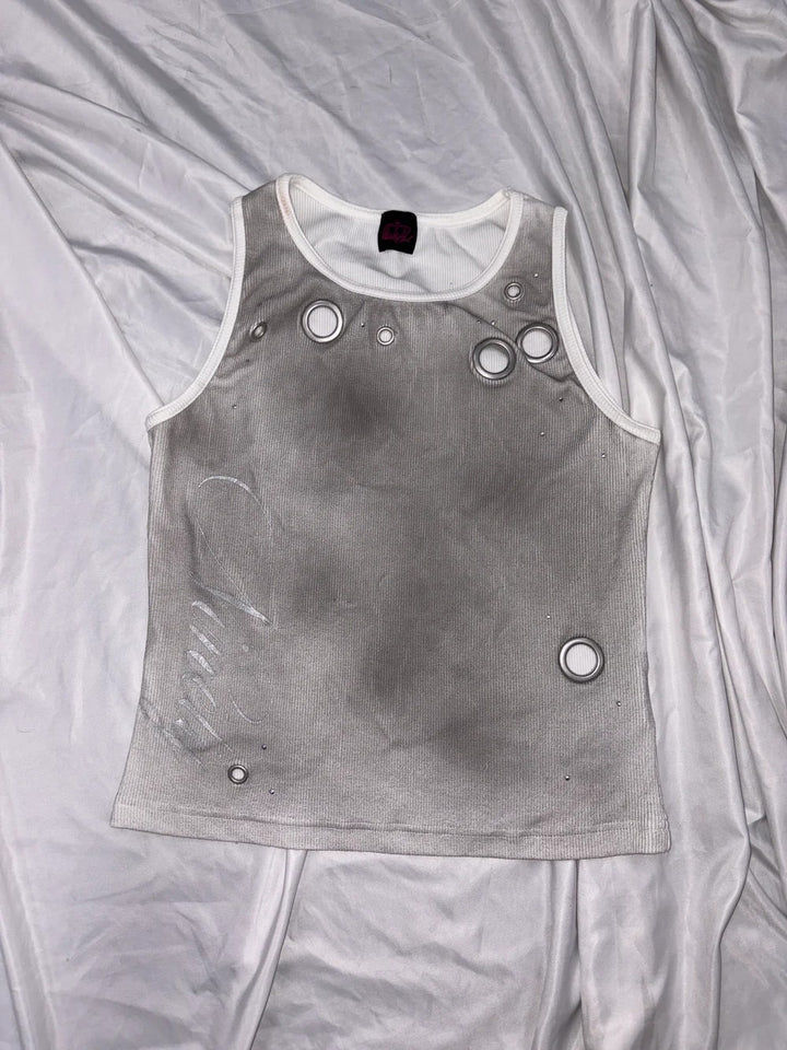 Damen Trendiges Tanktop mit dekorativen Ösen und schimmerndem Stoff Drune