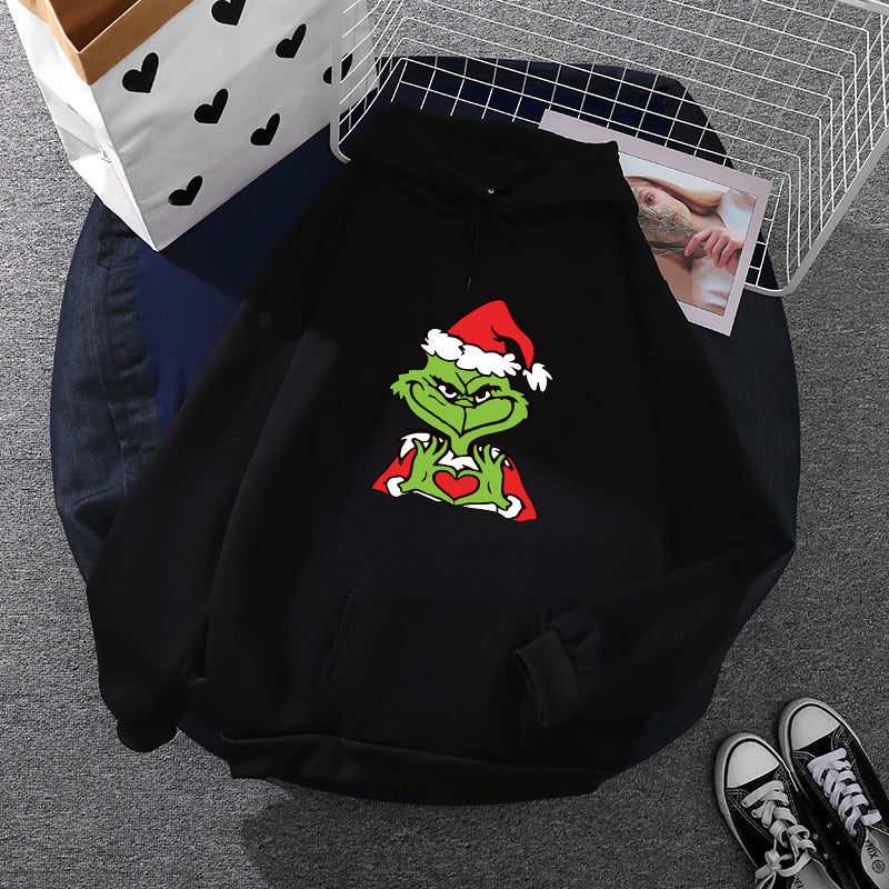 Damen Komfortabler Kapuzenpullover mit Grinch-Motiv Drune