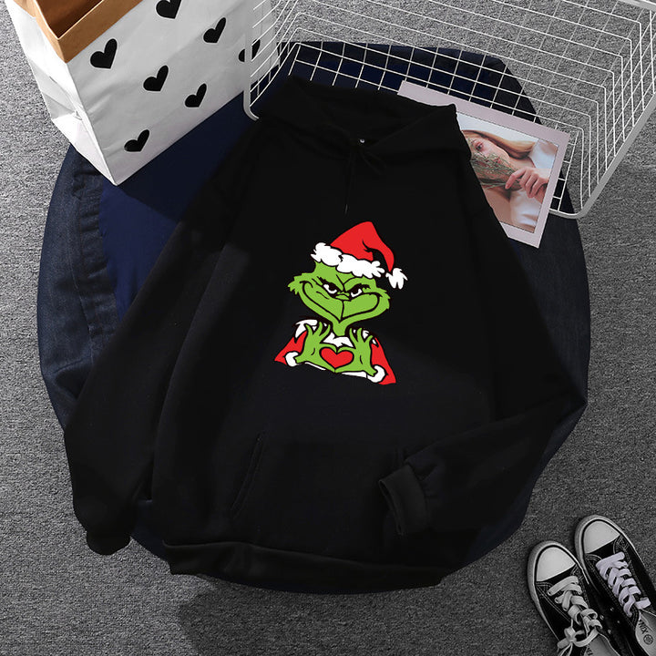 Damen Komfortabler Kapuzenpullover mit Grinch-Motiv Drune