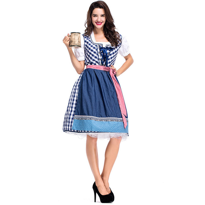 Damen nan traditionelles Trachten Dirndlkleid mit herzförmigem Ausschnitt, Schnürung und abnehmbarer Schürze Drune