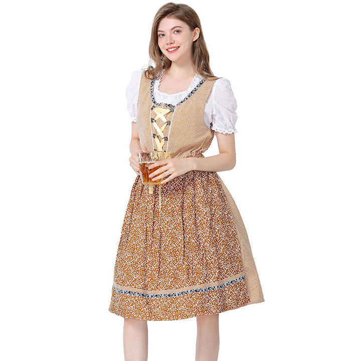 Damen nan traditionelles Oktoberfest Dirndlkleid mit Spitzenbluse, verstellbarer Korsettschnürung und geblümter Schürze Drune