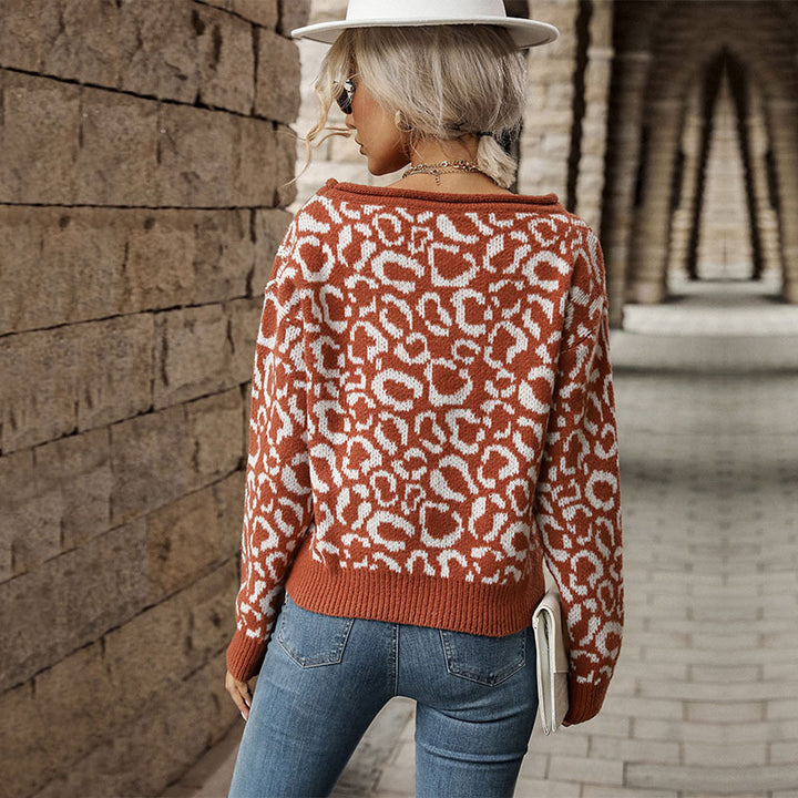 Damen Strickpullover mit trendigem Leopardenmuster und lässigem Schnitt Drune