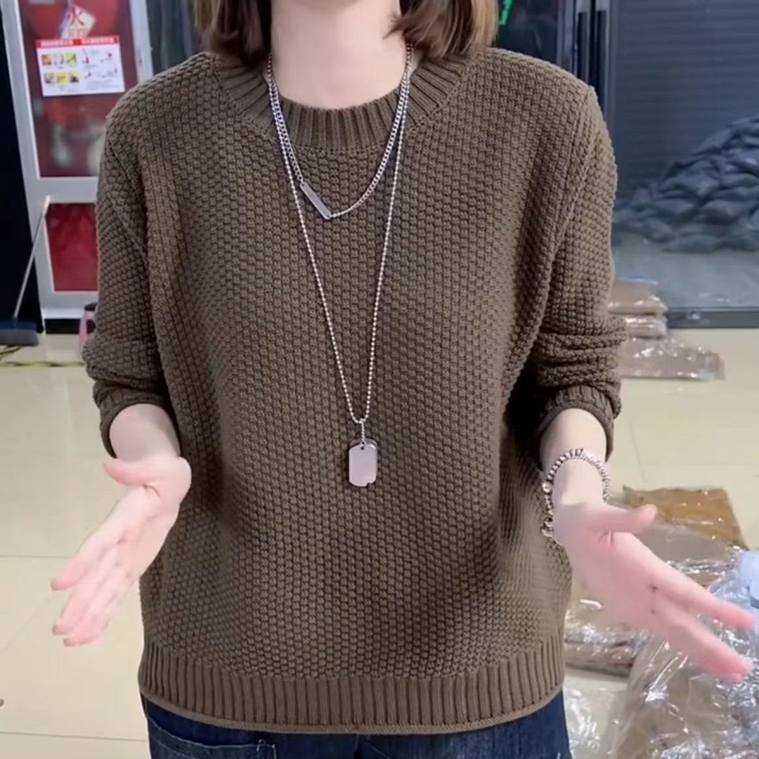 Damen lässiger Strickpullover mit strukturierter Oberfläche und weitem Schnitt Drune