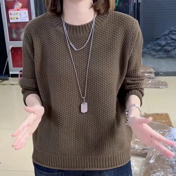 Damen lässiger Strickpullover mit strukturierter Oberfläche und weitem Schnitt Drune
