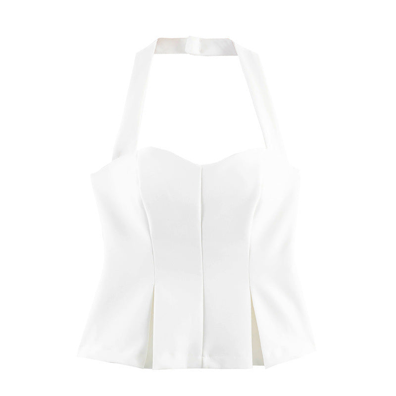 Damen Chic Haltertop mit tailliertem Schnitt und raffinierter Rüsche Drune