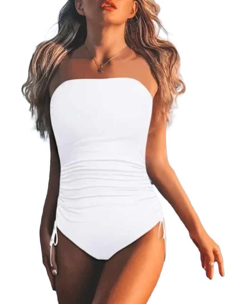 Damen Bandeau Badeanzug mit seitlichen Raffungselementen Drune