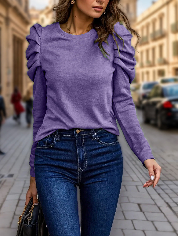 Damen modisches Langarmshirt mit Rüschenärmeln Drune