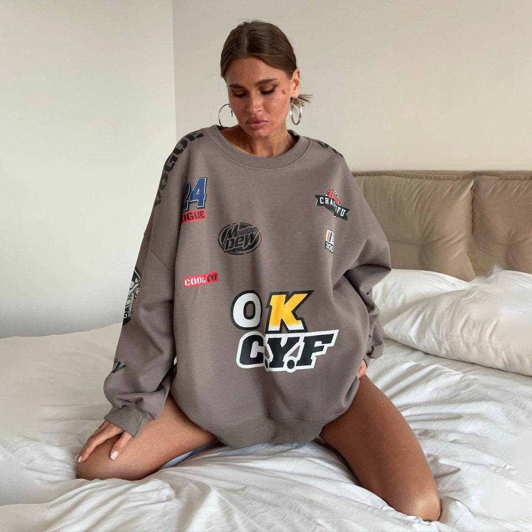 Damen Oversized Sweatshirt mit auffälligem Grafikdesign und lässigem Schnitt Drune