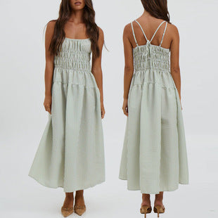 Damen luftiges Maxikleid mit Gummizug und Taschen Drune