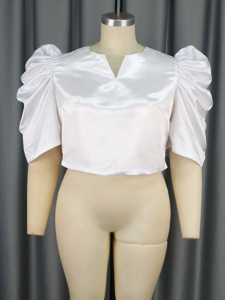 Damen elegantes Kurzarmtop mit voluminösen Puffärmeln Drune
