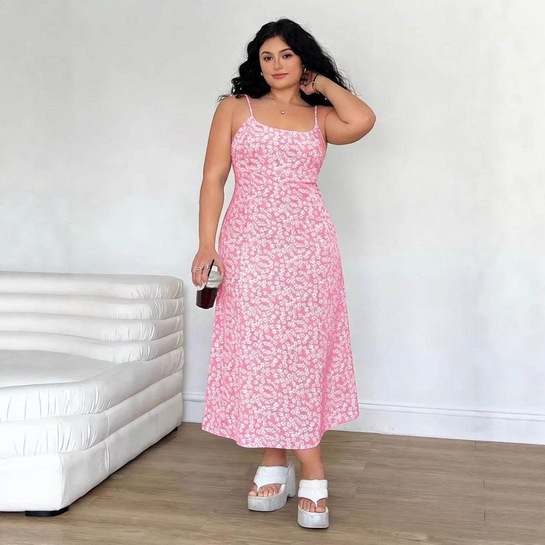 Damen Maxikleid mit feinem Blumenmuster und verstellbaren Spaghettiträgern Drune
