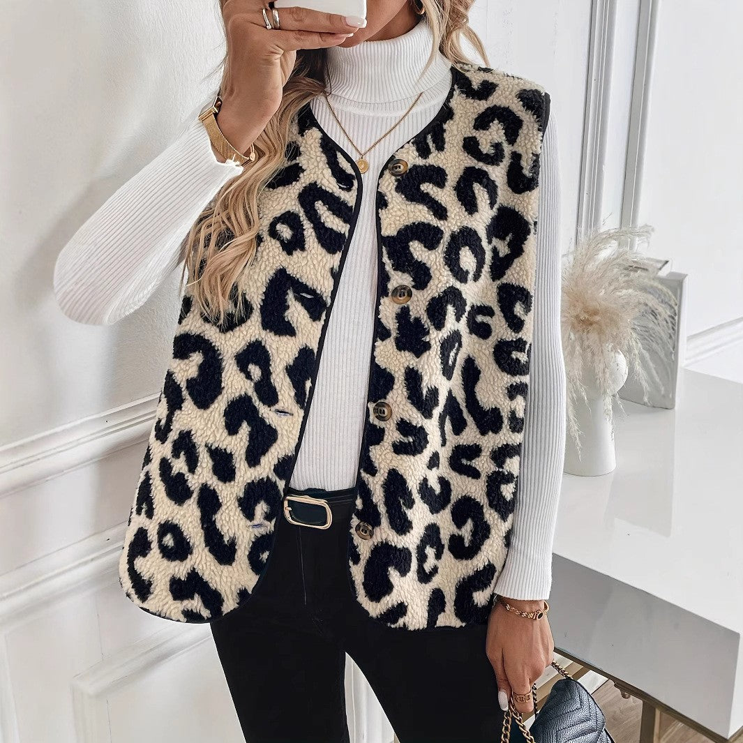 Damen Kuschelige Fellweste mit Leopardenmuster Drune
