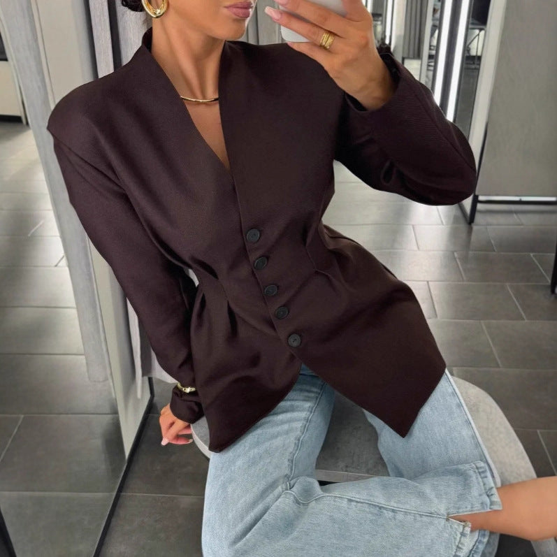 Damen Modischer Blazer mit tailliertem Schnitt und eleganten Knopfdetails Drune