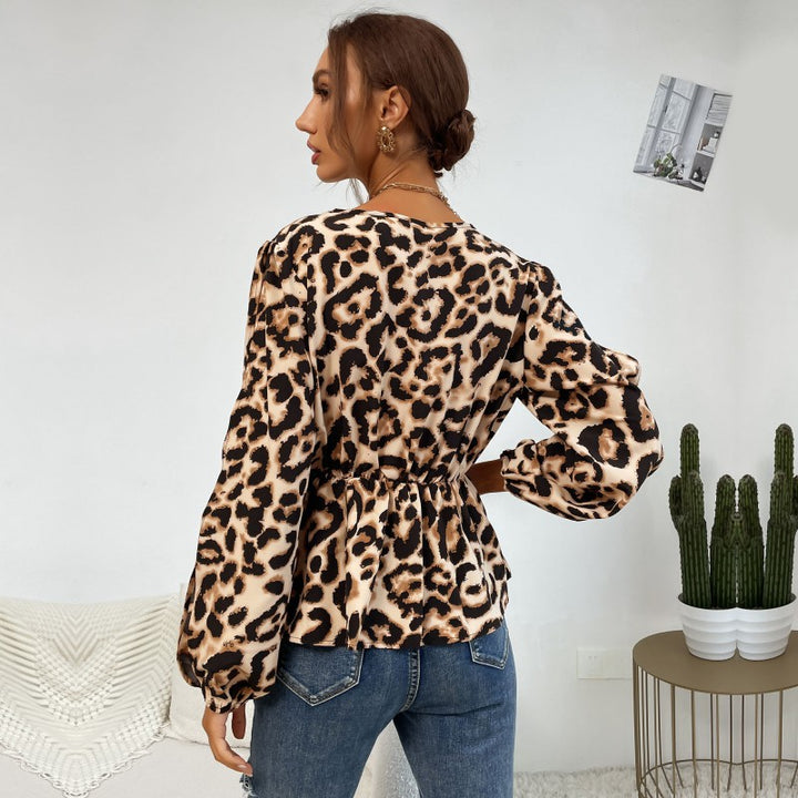 Damen Bluse mit Rüschendetails und Leopardenmuster Drune