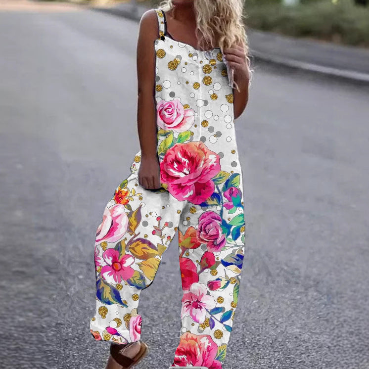 Damen Künstlerische Blumenmuster Overall Drune