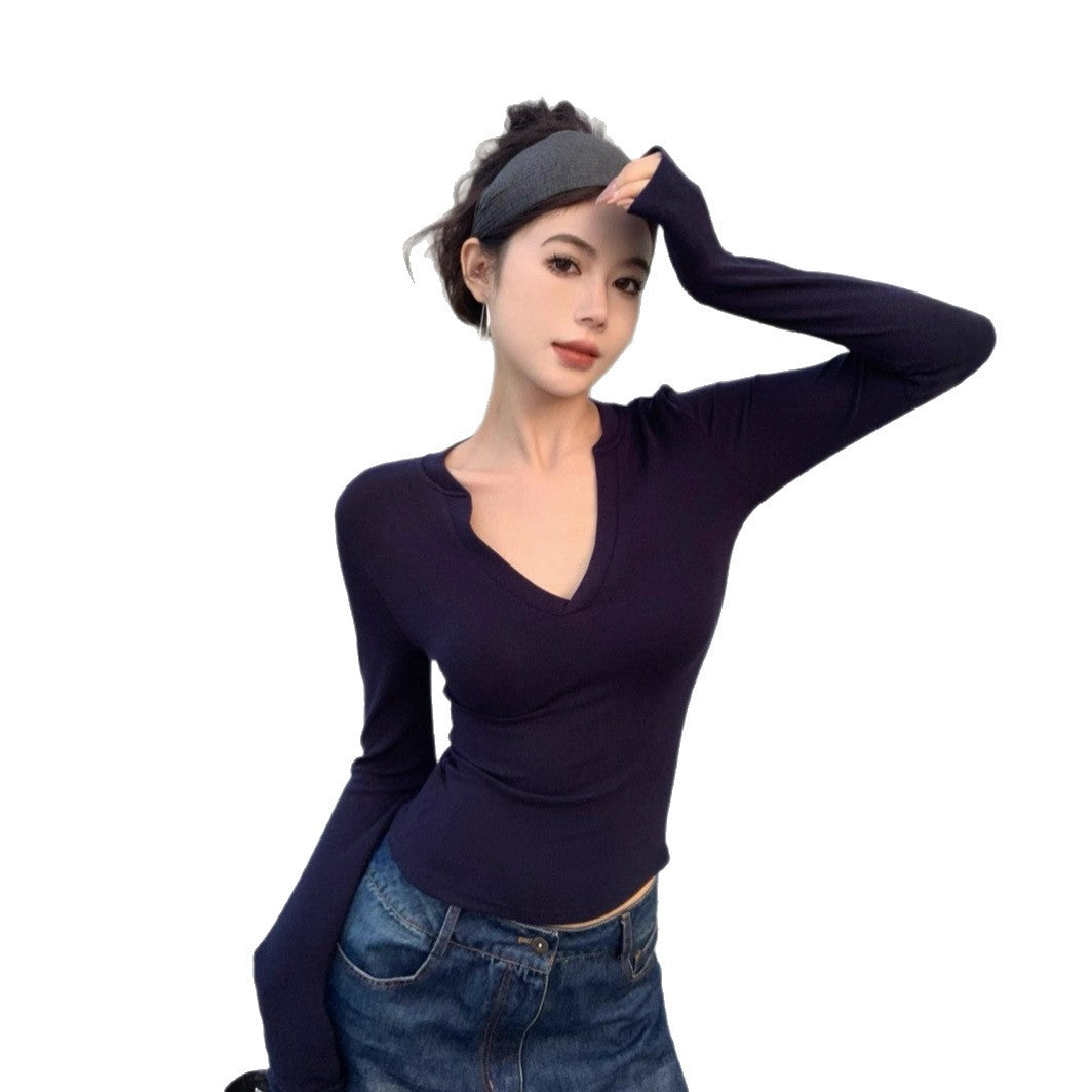Damen Langarmshirt mit V-Ausschnitt und figurbetonter Passform Drune
