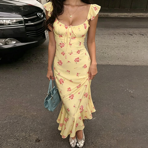 Damen Maxikleid mit floralen Rüschen und elegantem Schnitt Drune