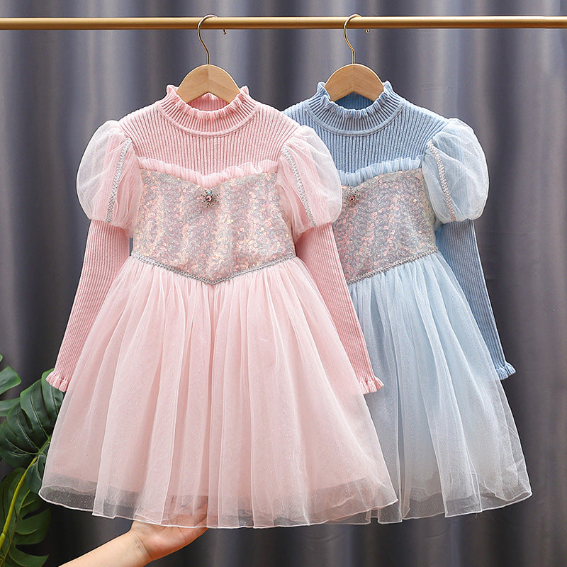 Mädchen festliches Tüllkleid mit glitzernden Applikationen und Rüschen Drune