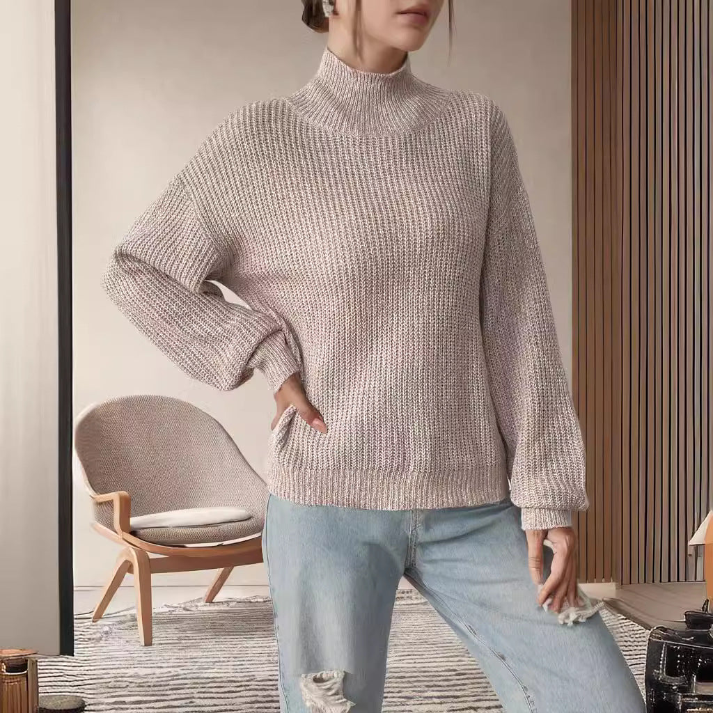 Damen Grobstrickpullover mit hohem Kragen und lässigem Schnitt Drune