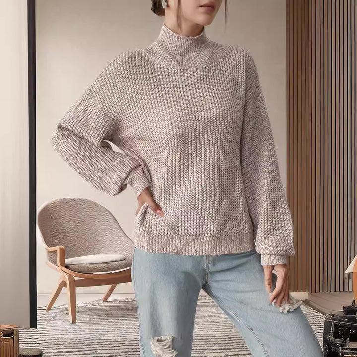 Damen Grobstrickpullover mit hohem Kragen und lässigem Schnitt Drune