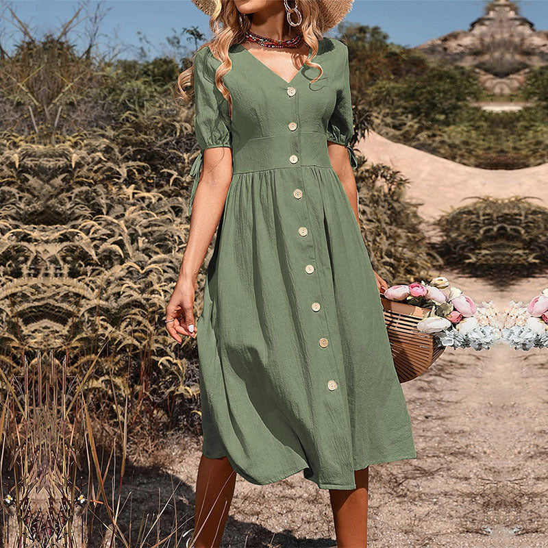 Damen Midi-Kleid mit tailliertem Schnitt und modernen Knopfdetails Drune