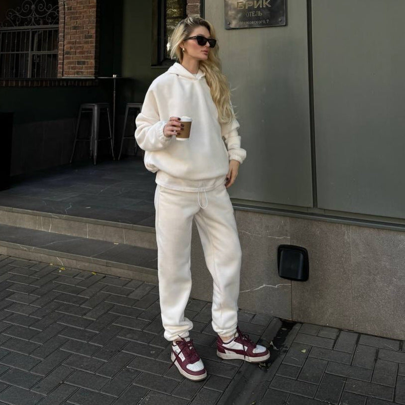Damen kuscheliger Fleece-Jogginganzug mit hohen Bündchen und praktischen Taschen Drune