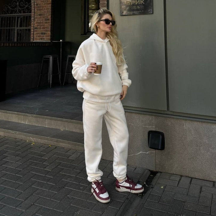 Damen kuscheliger Fleece-Jogginganzug mit hohen Bündchen und praktischen Taschen Drune