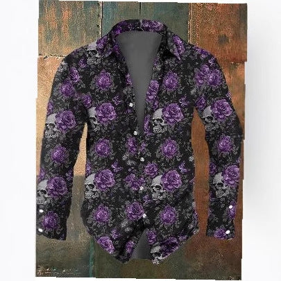 Herren Langarmhemd mit anspruchsvollem Totenkopf-Design und modernem Schnitt Drune