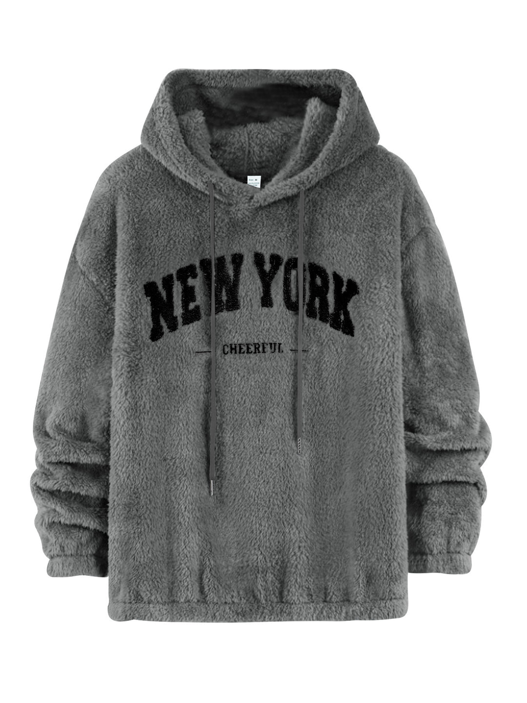 Unisex nan kuscheliger Plüsch-Hoodie mit Chenille-Logo, Kapuze und elastischem Saum Drune