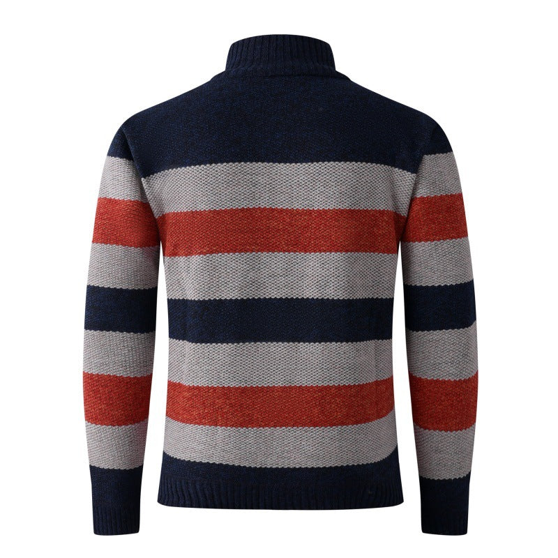 Herren modischer Stehkragen Pullover mit dekorativen Streifen Drune