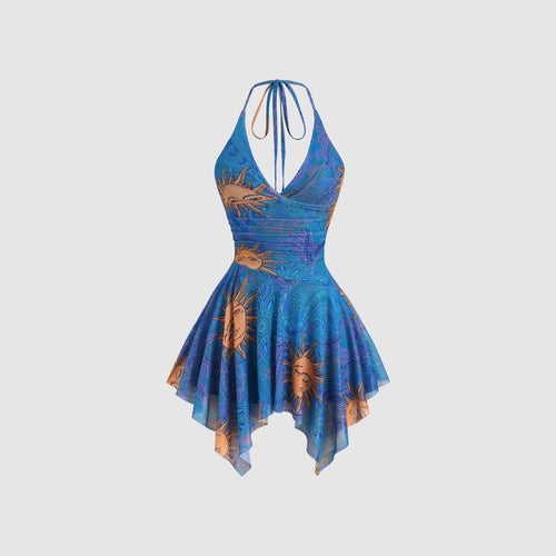 Damen lässiges Strandkleid mit asymmetrischem Saum und raffiniertem Druck Drune