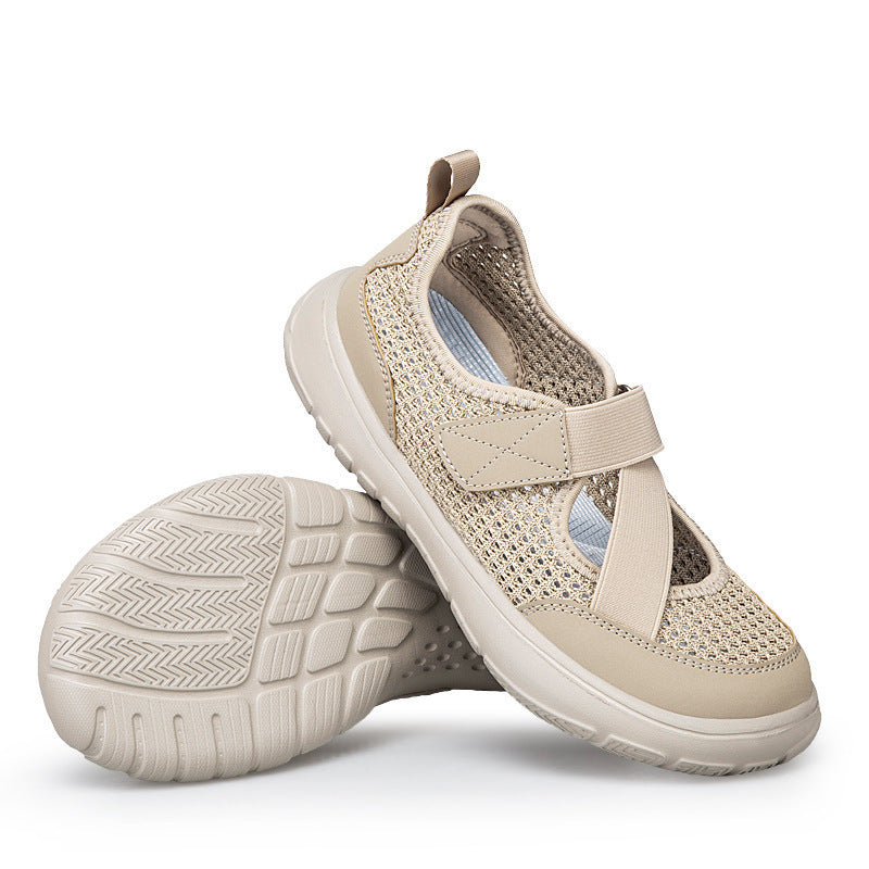 Damen nan atmungsaktive Strick-Riemchensneaker mit Klettverschluss gepolsterter Komfortsohle und flexibler Profillaufsohle Drune