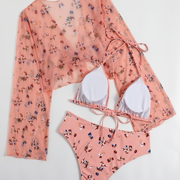 Damen transparentes Strandtop mit farbenfrohem Bikini Drune