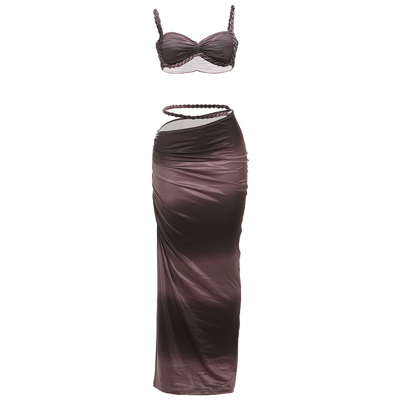 Damen Oberteil und Maxi Rock Set Drune