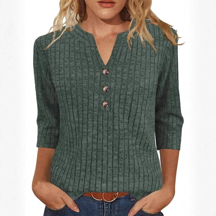 Damen Strickpullover mit dekorativem Knopfverschluss und modernem Rippenmuster Drune