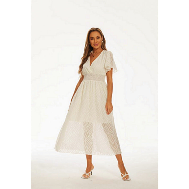 Damen Maxi-Kleid mit elegantem V-Ausschnitt und feinen Rüschendetails Drune