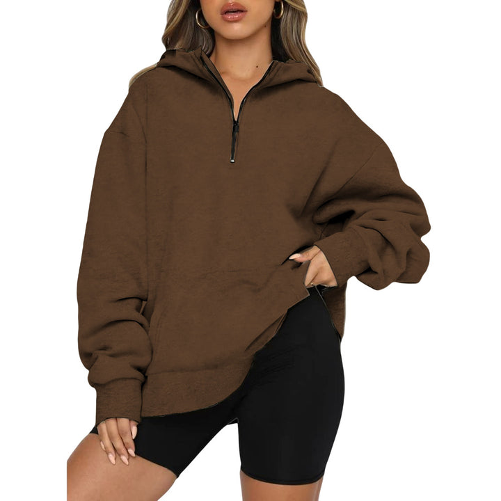 Damen Oversize Kapuzenpullover mit halbem Reißverschluss Drune