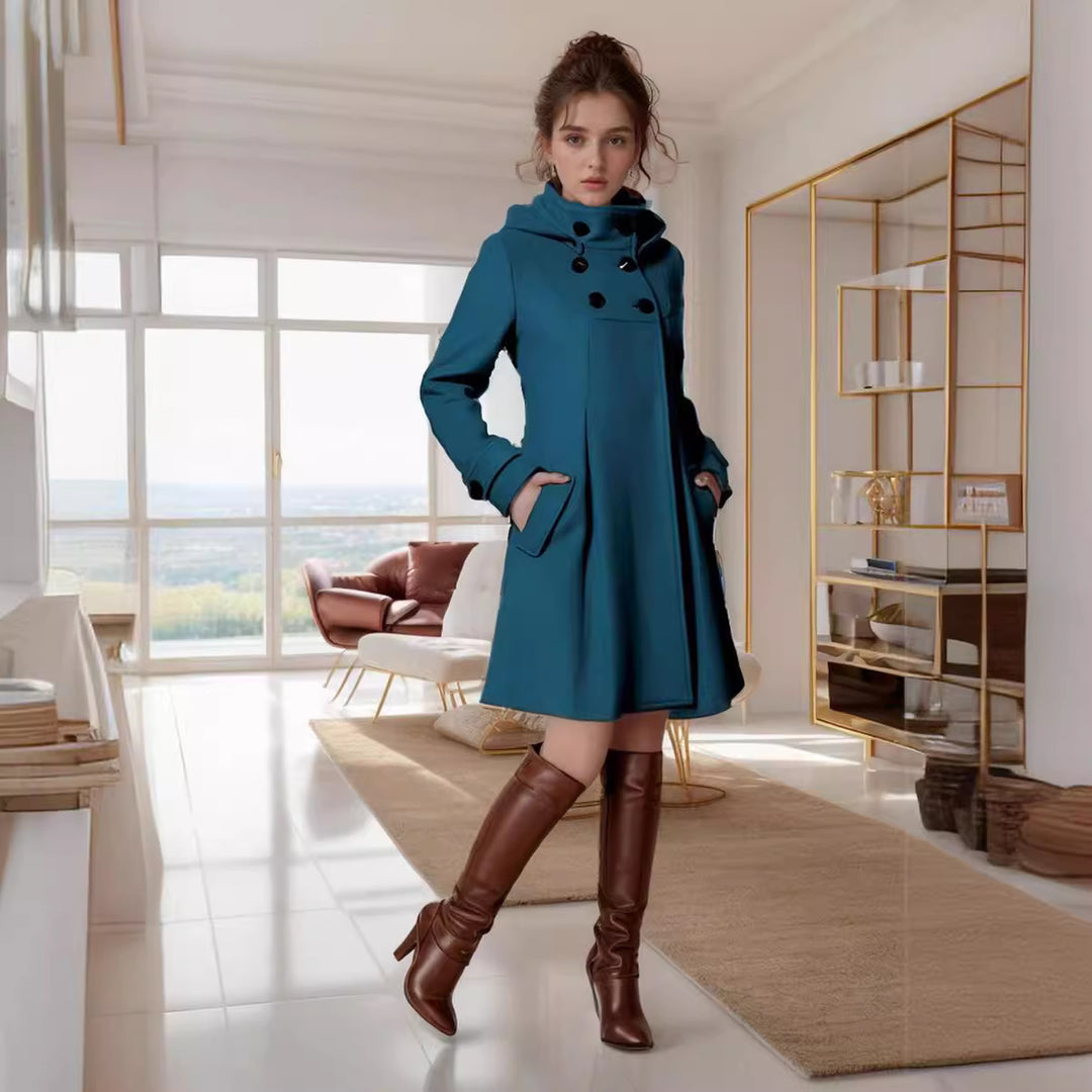 Damen modischer Trenchcoat mit Kapuze und praktischen Taschen Drune