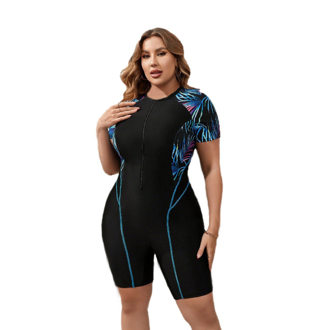 Damen Schwimmanzug mit kurzem Arm und buntem Muster Drune