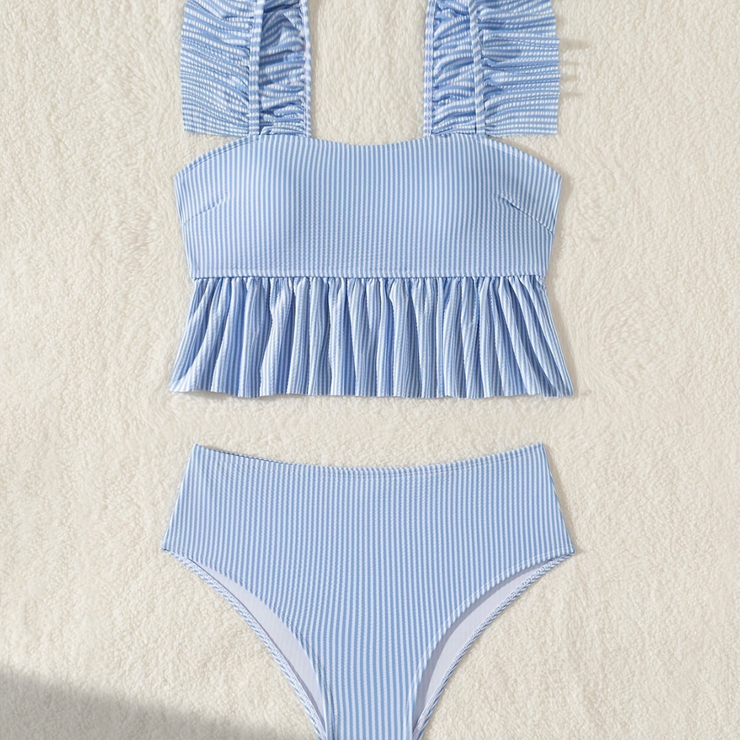 Damen Bandeau-Bikini mit Rüschen und hohem Bund Drune