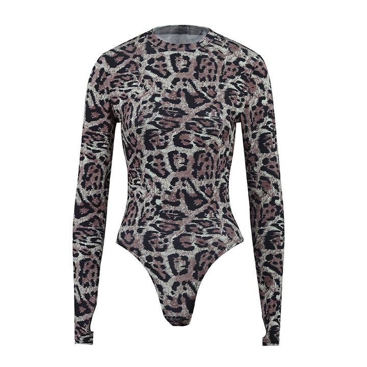 Damen Langarm Bodysuit mit modischem Animal Print Drune